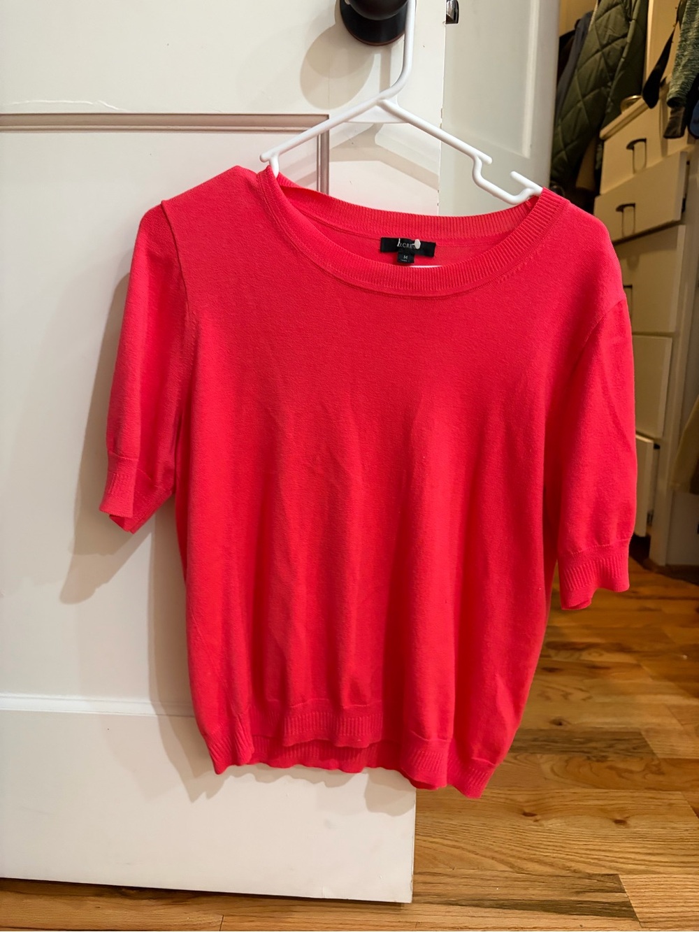 J. Crew Short-Sleeve Silk Blend Crewneck Sweater in Coral